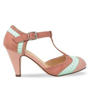 Mauve/Mint T-Strap Two Tone Women's Retro Heels